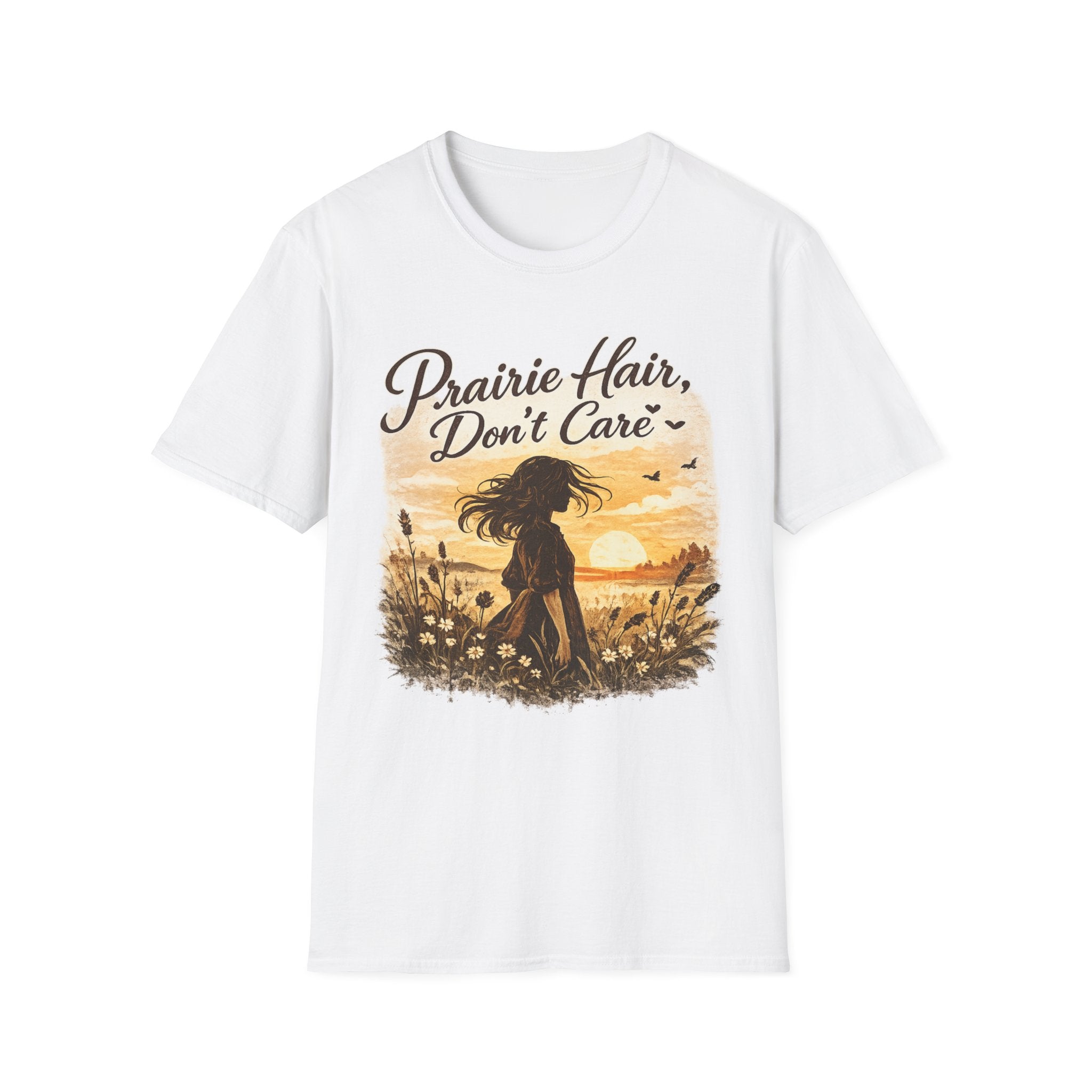 Prairie Hair Don't Care T-Shirt | Sunset Silhouette, Wildflowers