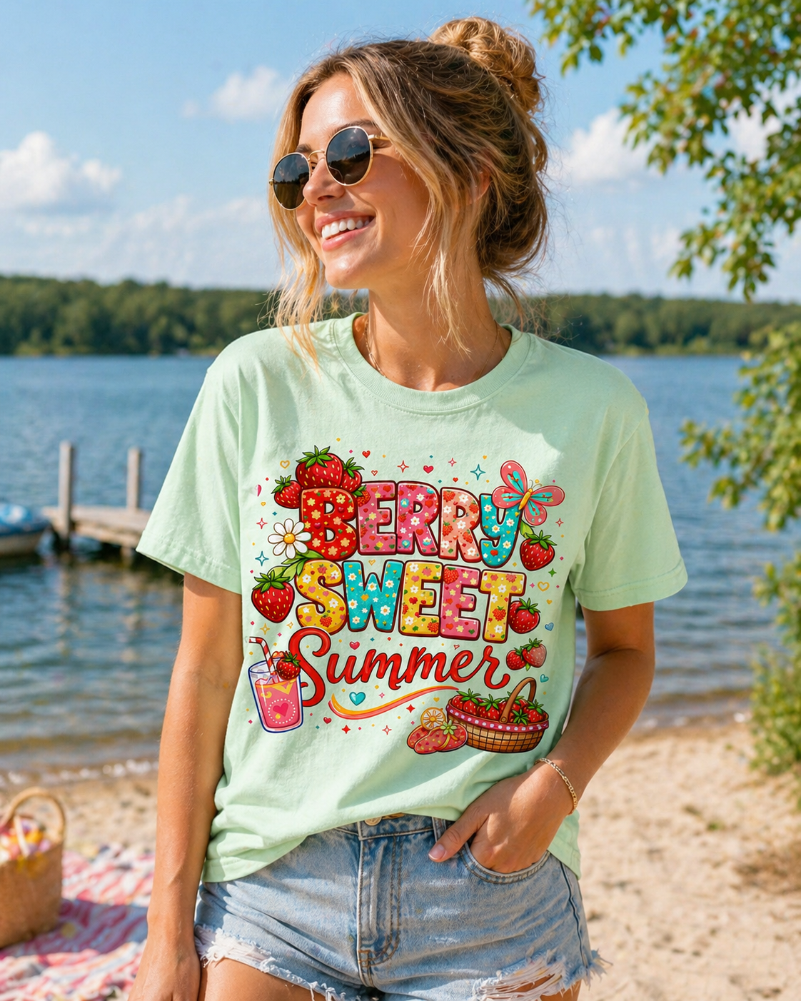 Berry Sweet Summer T-Shirt | Strawberry Illustration, Colorful Typography