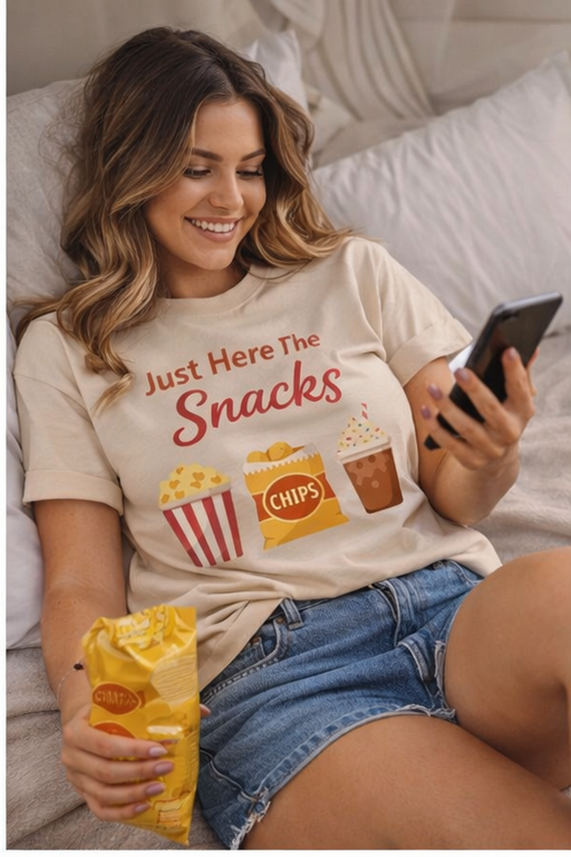 Just Here For The Snacks T-Shirt — Funny Movie Night & Snack Lover Tee