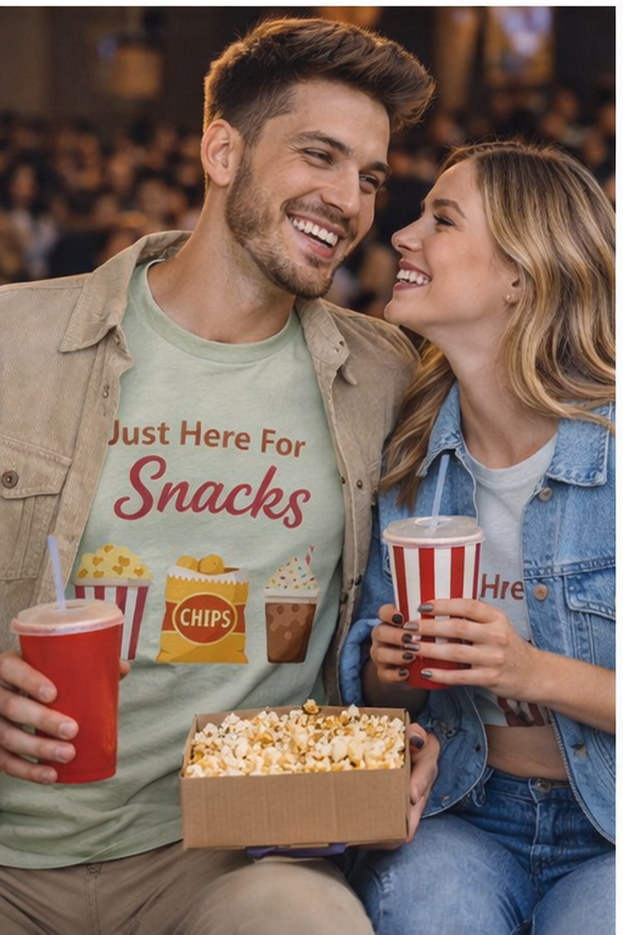 Just Here For The Snacks T-Shirt — Funny Movie Night & Snack Lover Tee