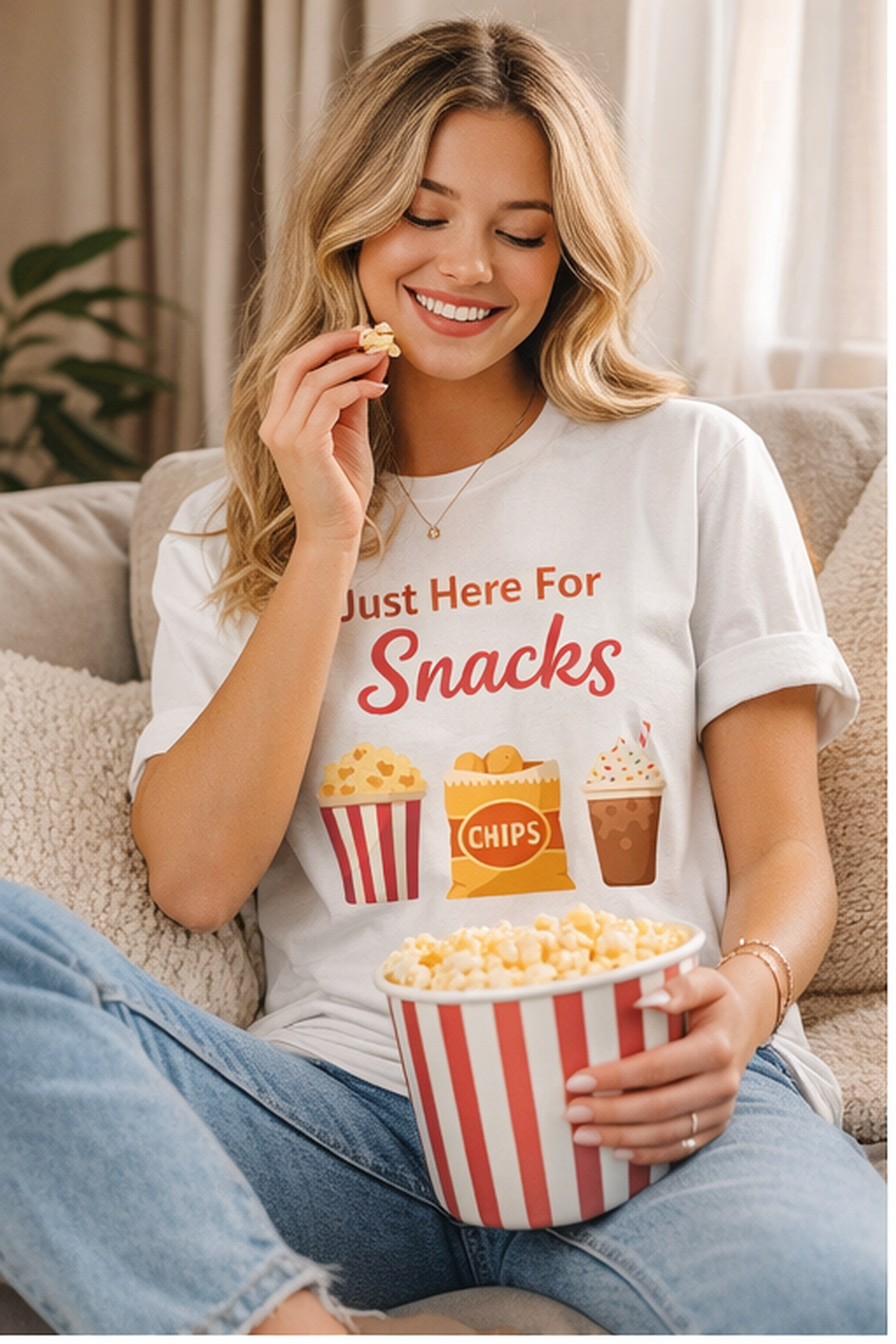 Just Here For The Snacks T-Shirt — Funny Movie Night & Snack Lover Tee