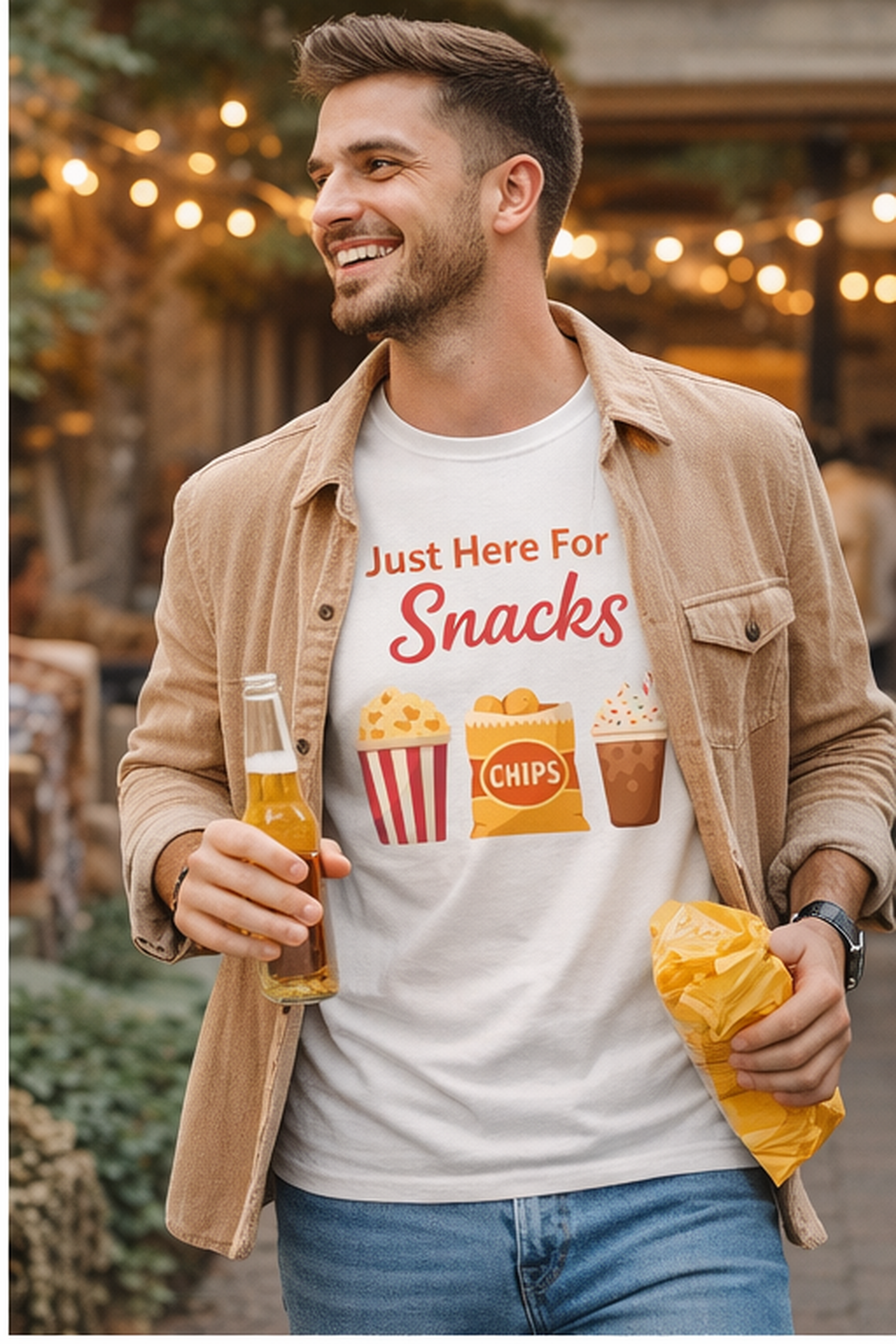 Just Here For The Snacks T-Shirt — Funny Movie Night & Snack Lover Tee