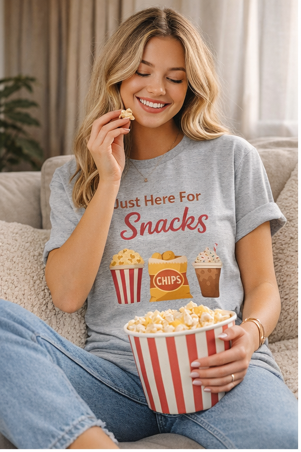 Just Here For The Snacks T-Shirt — Funny Movie Night & Snack Lover Tee