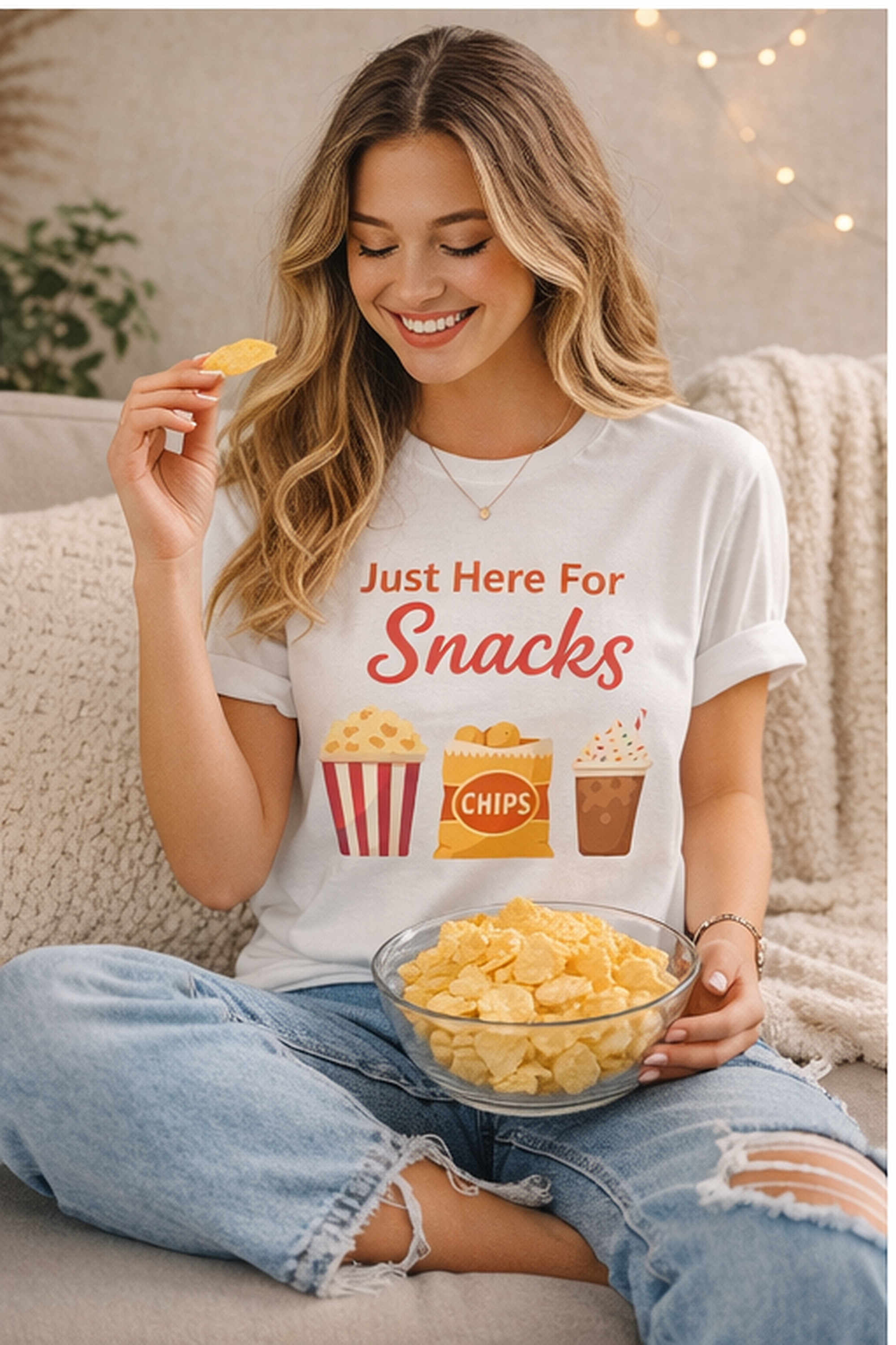 Just Here For The Snacks T-Shirt — Funny Movie Night & Snack Lover Tee
