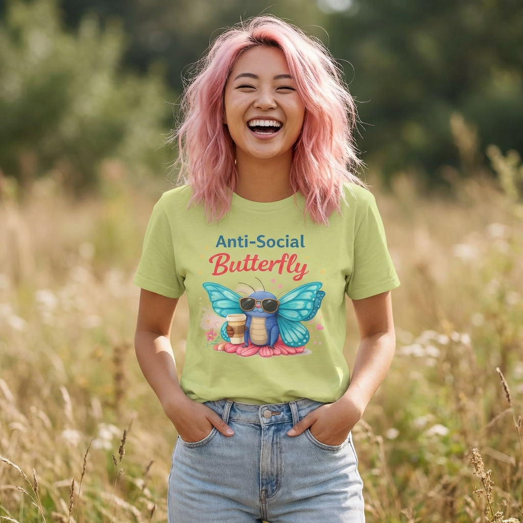 Anti-Social Butterfly T-Shirt | Cute Butterfly with Coffee and Sunglasses