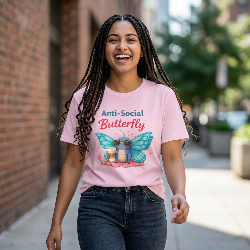 Anti-Social Butterfly T-Shirt | Cute Butterfly with Coffee and Sunglasses