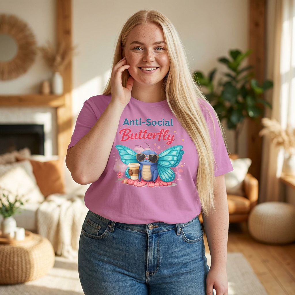 Anti-Social Butterfly T-Shirt | Cute Butterfly with Coffee and Sunglasses