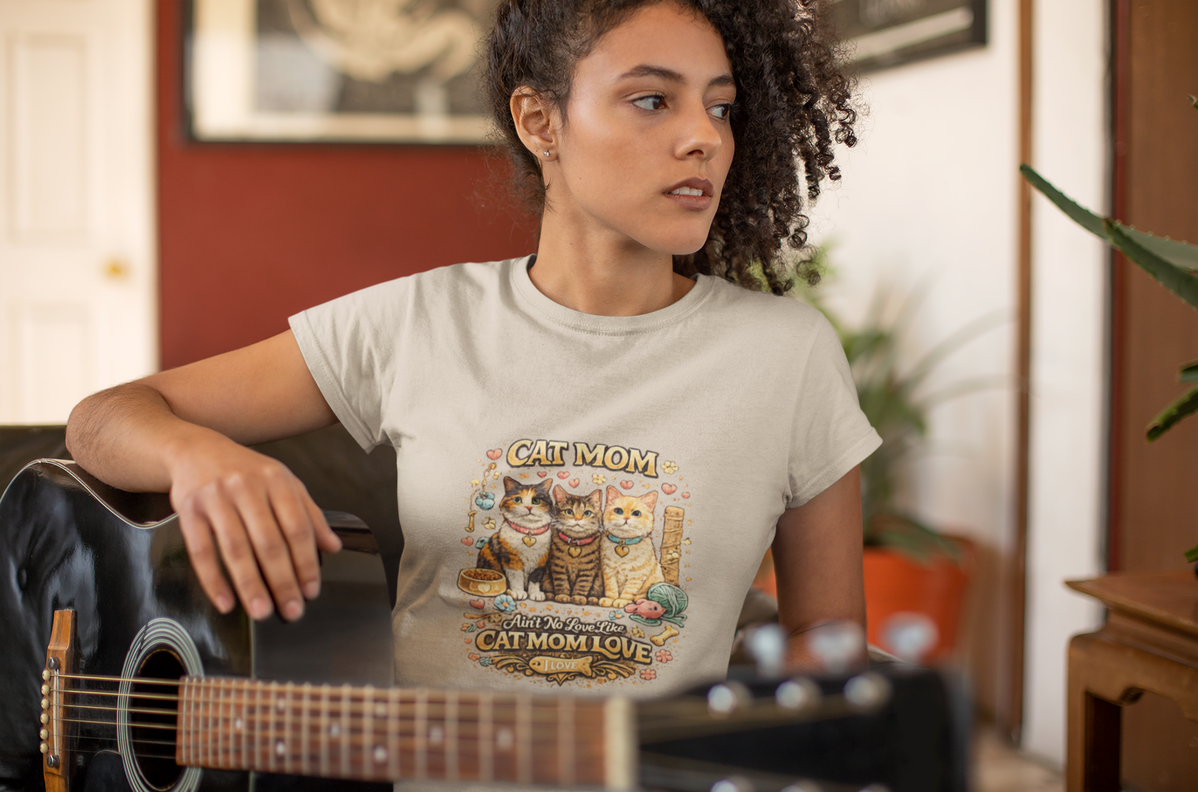 Cat Mom Trio Illustration T-Shirt | Cat Mom Love, Cute Kitten Portraits