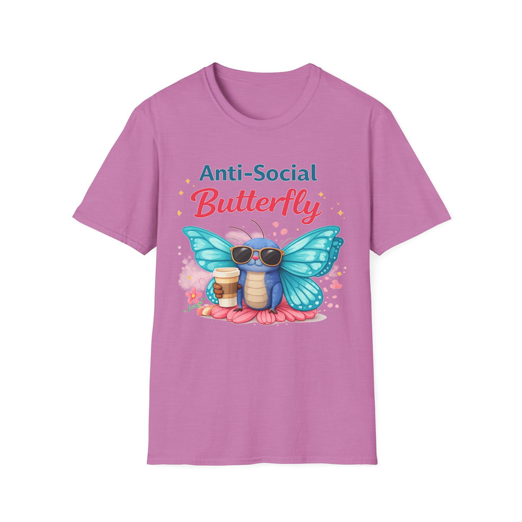Anti-Social Butterfly T-Shirt | Cute Butterfly with Coffee and Sunglasses