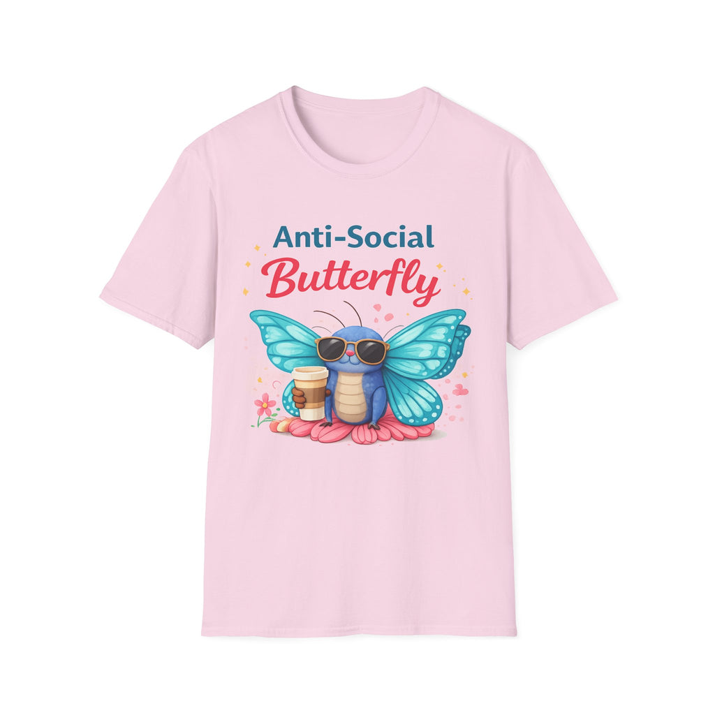 Anti-Social Butterfly T-Shirt | Cute Butterfly with Coffee and Sunglasses
