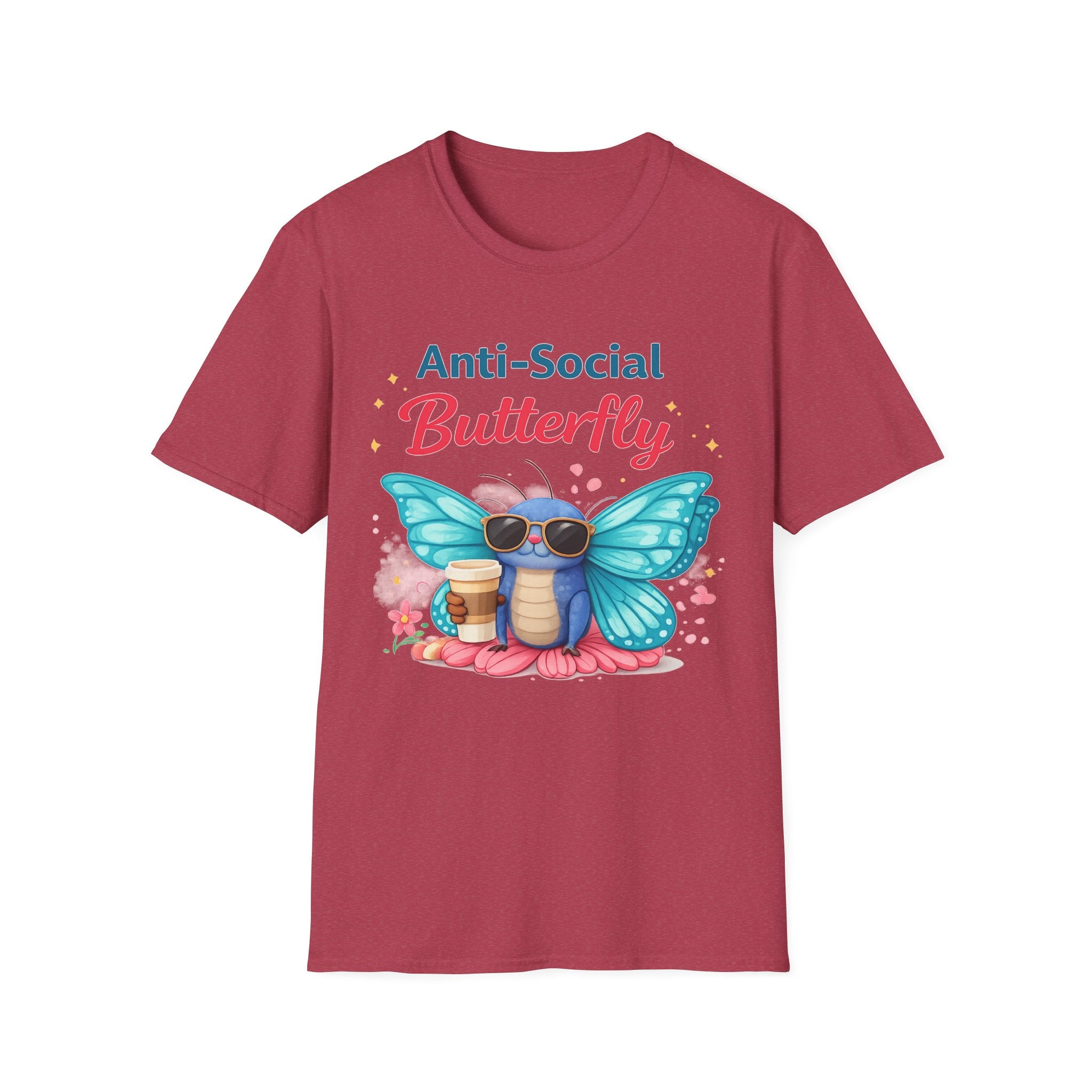 Anti-Social Butterfly T-Shirt | Cute Butterfly with Coffee and Sunglasses
