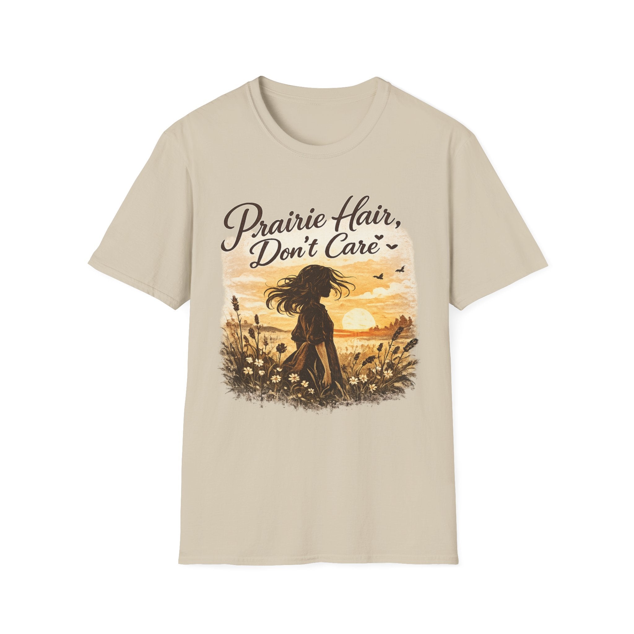 Prairie Hair Don't Care T-Shirt | Sunset Silhouette, Wildflowers