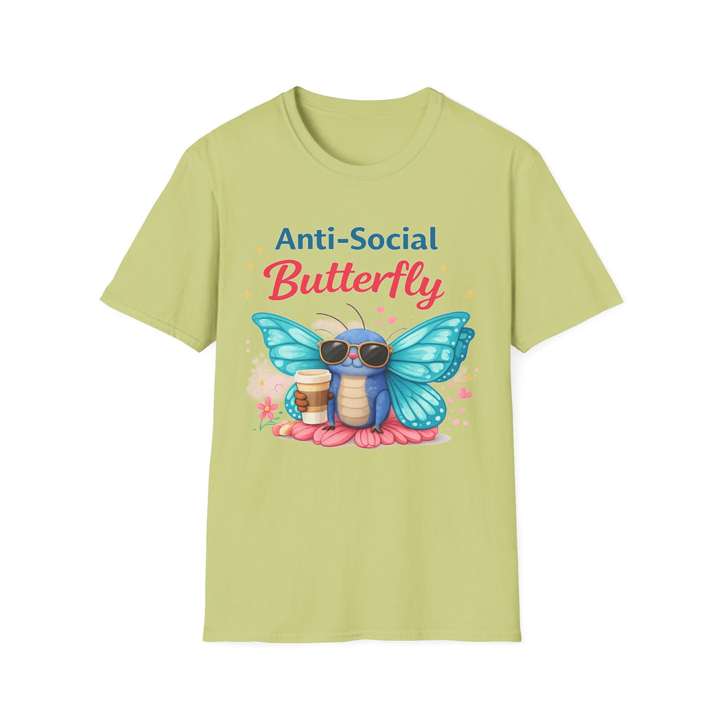 Anti-Social Butterfly T-Shirt | Cute Butterfly with Coffee and Sunglasses