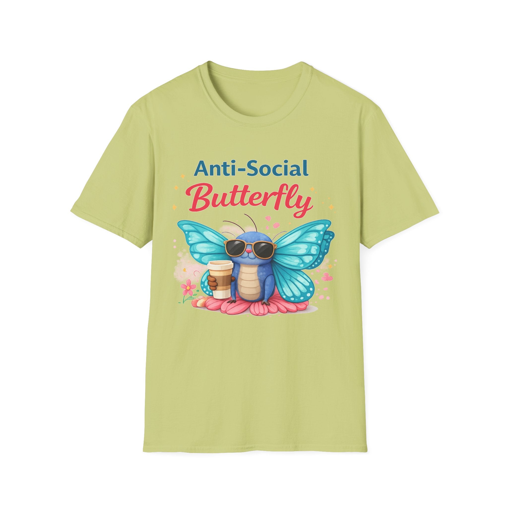 Anti-Social Butterfly T-Shirt | Cute Butterfly with Coffee and Sunglasses