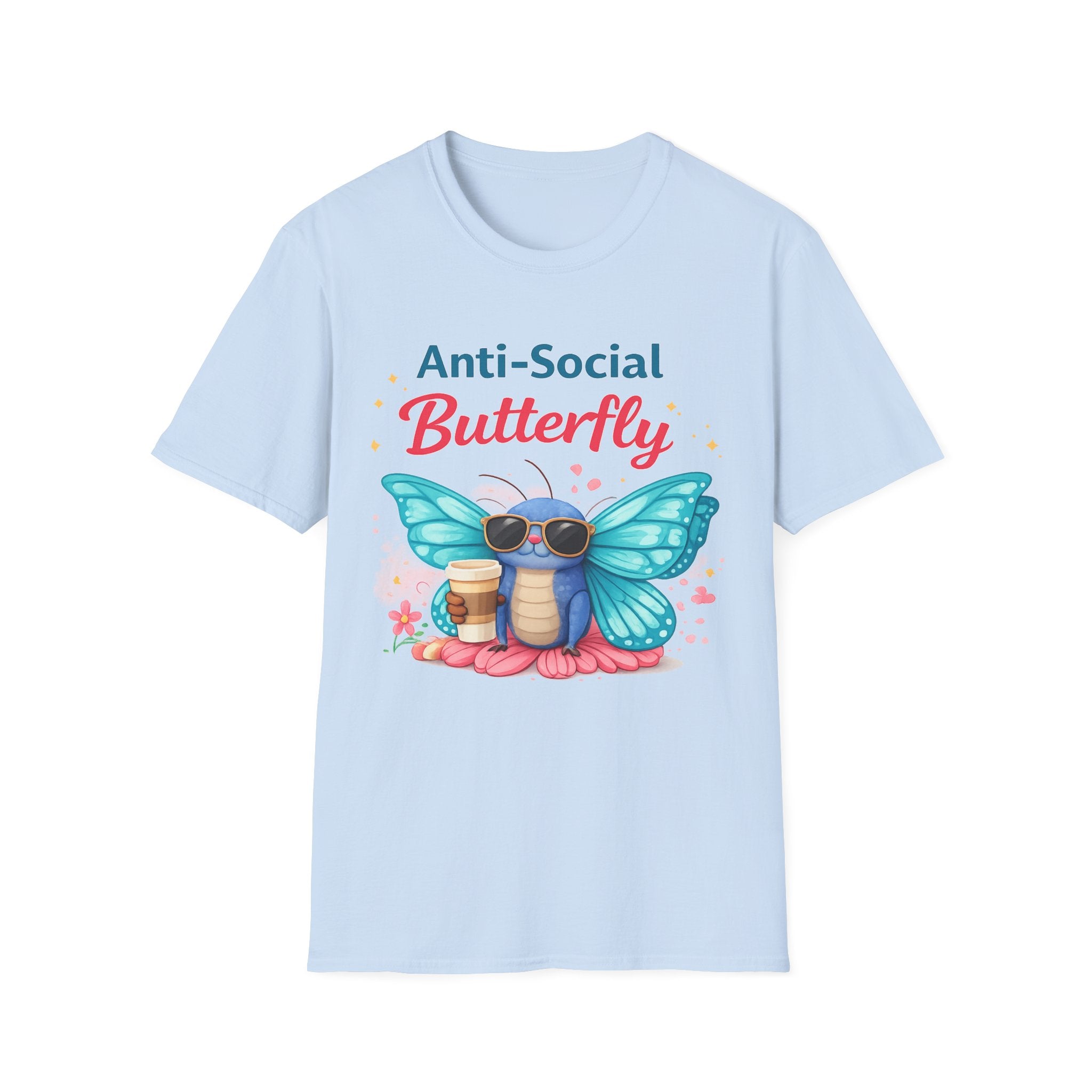 Anti-Social Butterfly T-Shirt | Cute Butterfly with Coffee and Sunglasses