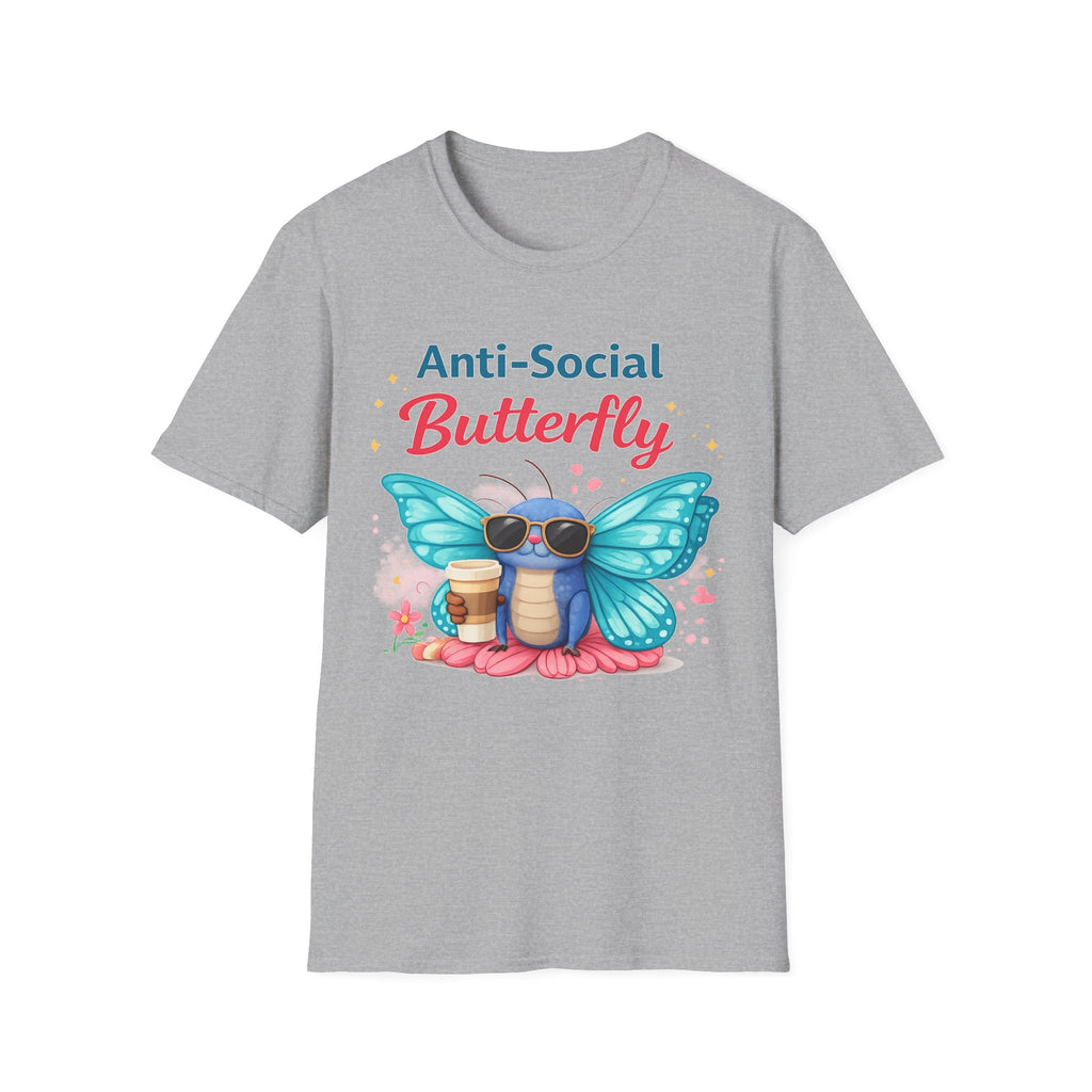 Anti-Social Butterfly T-Shirt | Cute Butterfly with Coffee and Sunglasses